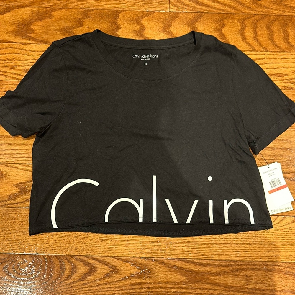 Calvin Klein Crop Top Tee Black White Athleisure *new with tags!*